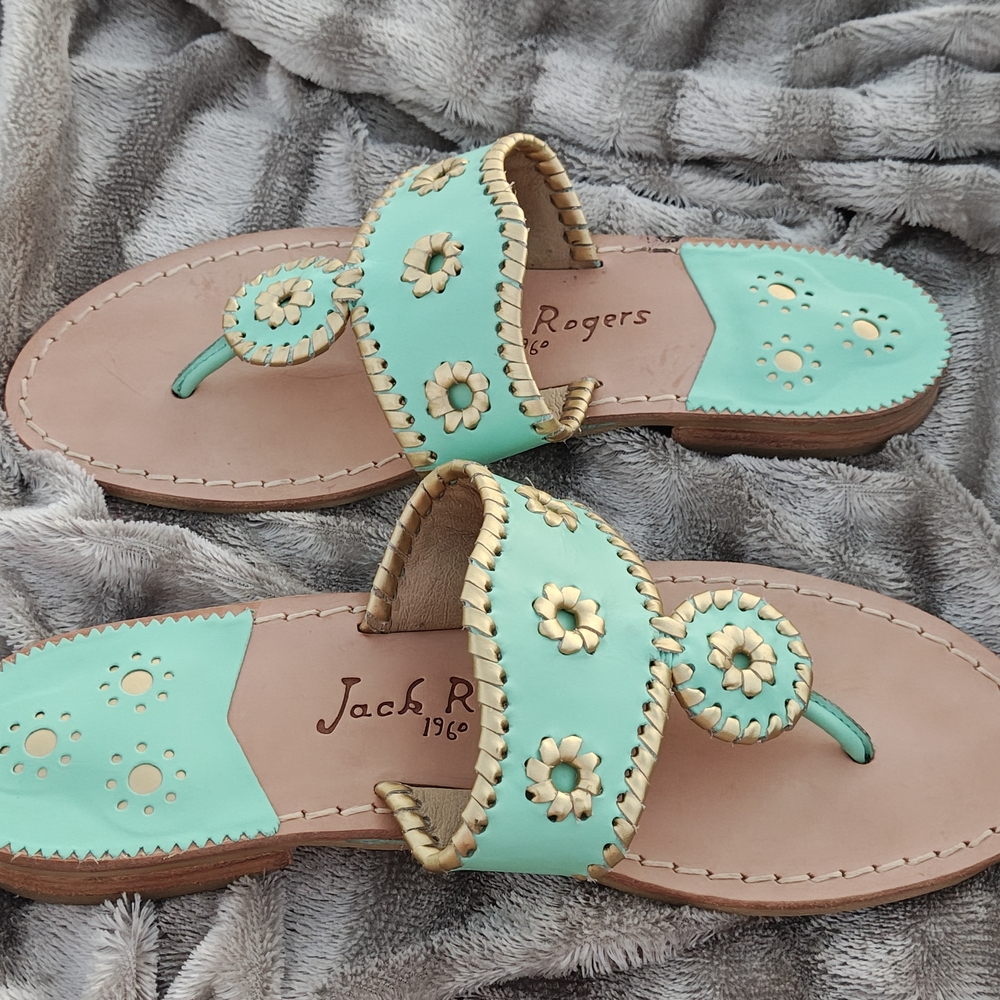 Jack Rogers Green Sandals with Medallion Embellishments